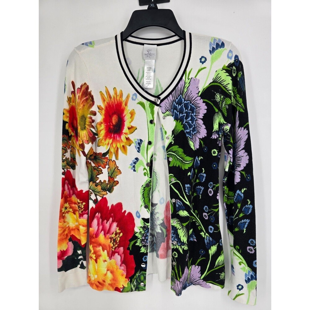 MADELEINE Small Womens Cardigan Sweater Floral Art to Wear Top